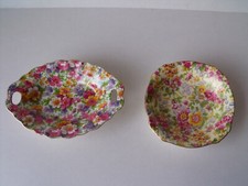 two vintage chintz dishes, du barry and cheadle floral pattern