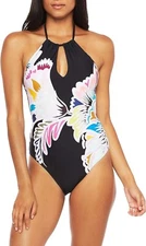 New Trina Turk Women High Neck One-Piece Swimsuit Black Seychelles Size 4  $162