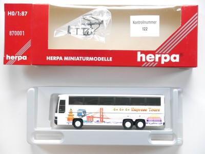 SETRA Kässbohrer S 215 HDH Reisebus Coach EXPRESS TOURS US SF, Herpa 1:87 H0 Ovp