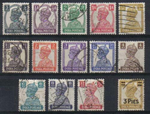 INDIA 1941-46 KGVI DEFINITIVE SET SCOTT 168-179, 199 USED