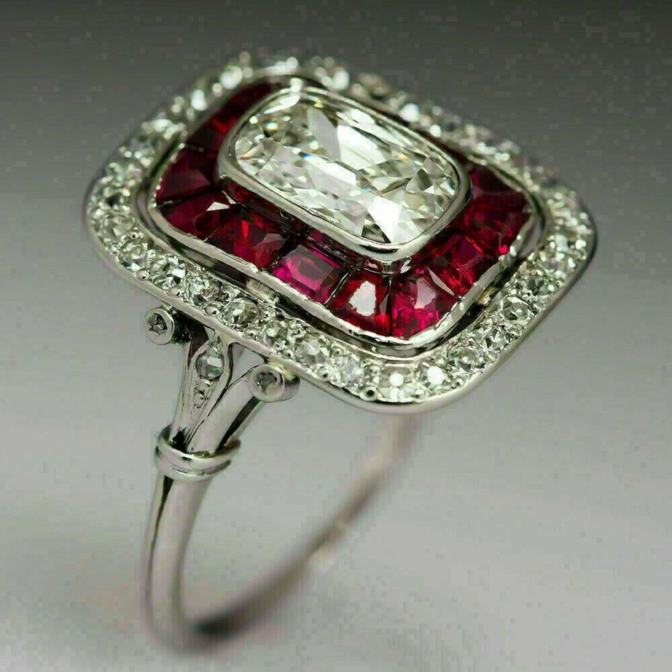 3Ct Emerald Cut Lab Created Diamond Engagement Ring 14K White Gold Plated - Image 2 of 3