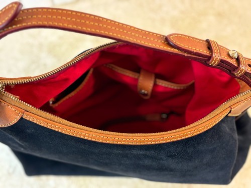 Dooney & Bourke Navy Suede Chestnut Leather Hobo Shoulder Purse/Bag Red Interior - Picture 12 of 24