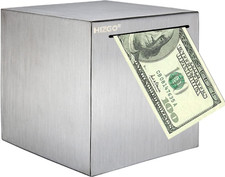 Piggy Bank Coin Cash Saving Metal Box Deposit Money Bank Safe Cube Storage Steel