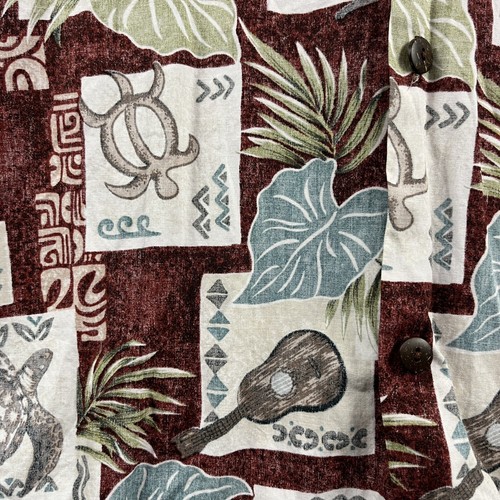 Royal Hawaiian Creations Shirt Mens Small Burgundy Ukulele Cotton Button Up - Picture 2 of 8