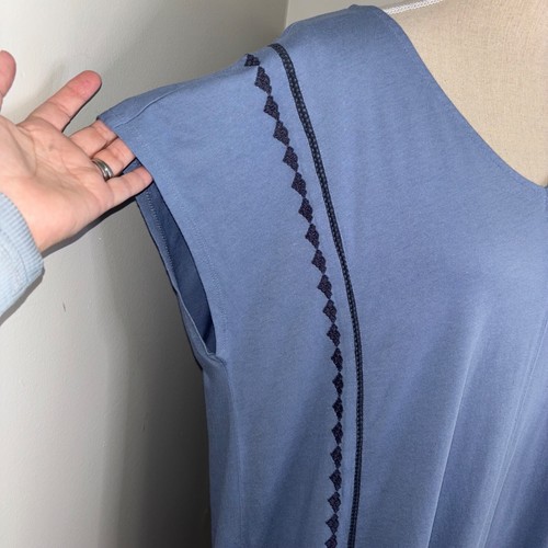 J Jill Pure Jill NEW embroidered blue knit shift dress cap sleeves loose size XL - Imagen 2 de 7