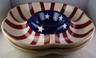 Pair Laurie Gates Patriotic Chip & Dip Round Platters Red White Blue