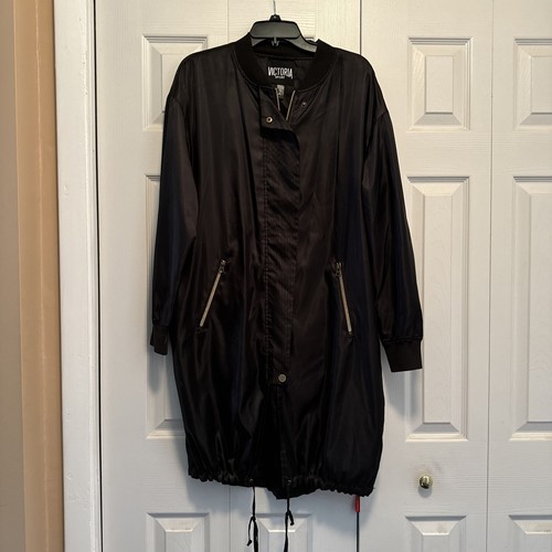NWT VICTORIA SECRET SPORT STREETWEAR BLACK ANORAK RAIN WIND LONG JACKET Size S