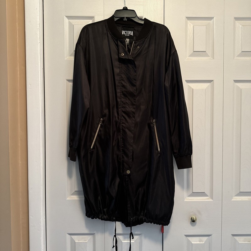 VICTORIA SECRET SPORT STREETWEAR BLACK ANORAK RAIN WIND LONG JACKET Size S