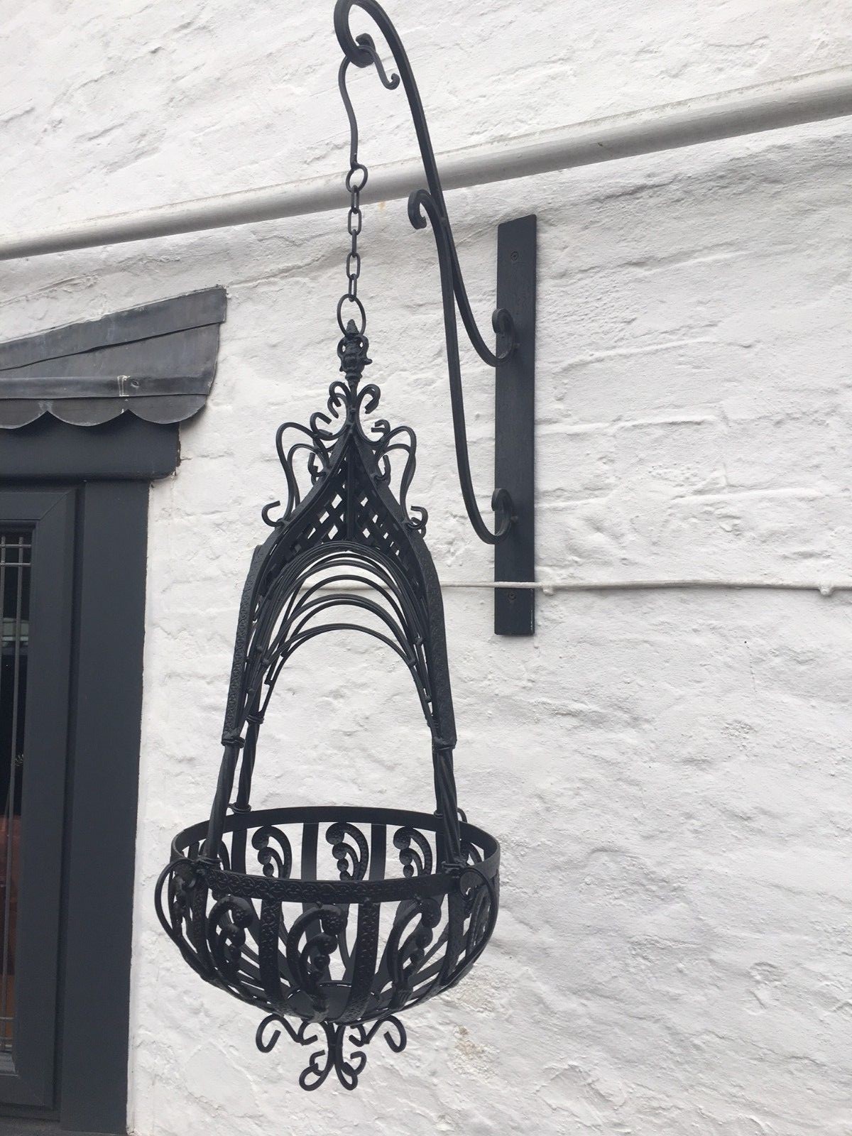 Stunning Large Ornate Hanging Basket Black Metal Planter Basket 1972s