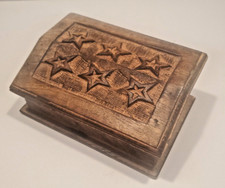 wood hinged trinket/jewelry box, stars on lid