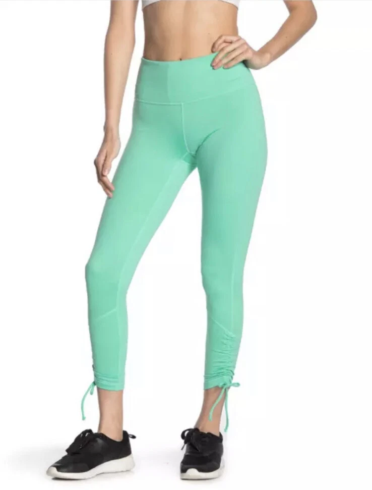 NEW Z By Zella Women's High Waist Ruched Tie Hem 7/8 Leggings - Green - XS