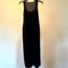Vintage Laundry Shelli Segal Black Long Formal Gown Bejeweled Back Slit Size 4