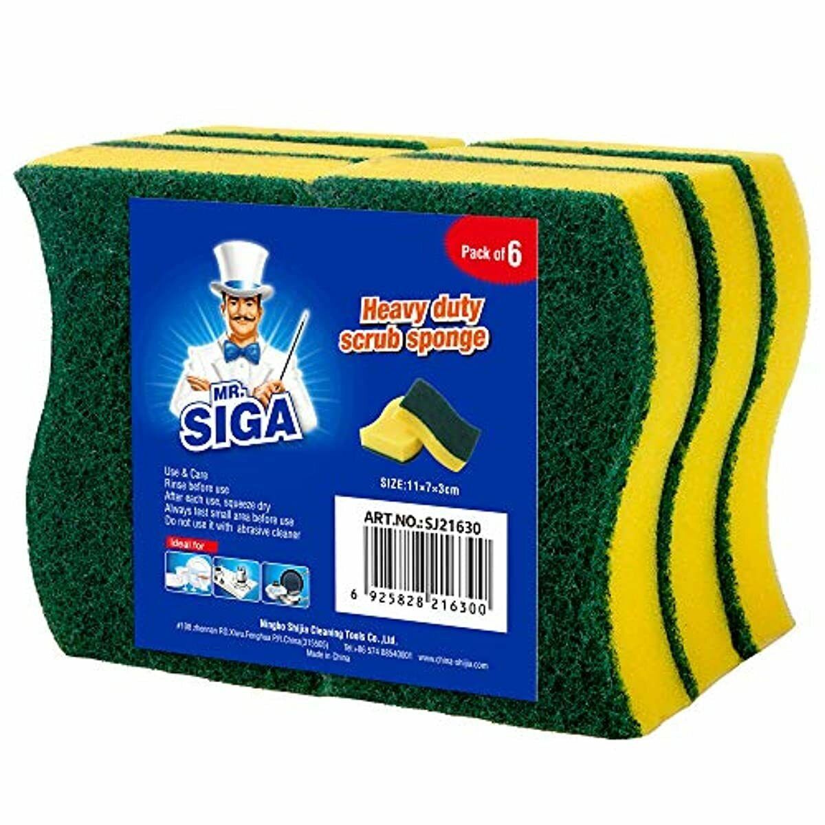 MR.SIGA Heavy Duty Scrub Sponge 6 Pack For kitchen, 4.3 x 2.8 x 1.2