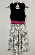 ELIZA J FLORAL BLACK JERSEY PINK SASH TIE BELT FIT & FLARE  DRESS sz  4