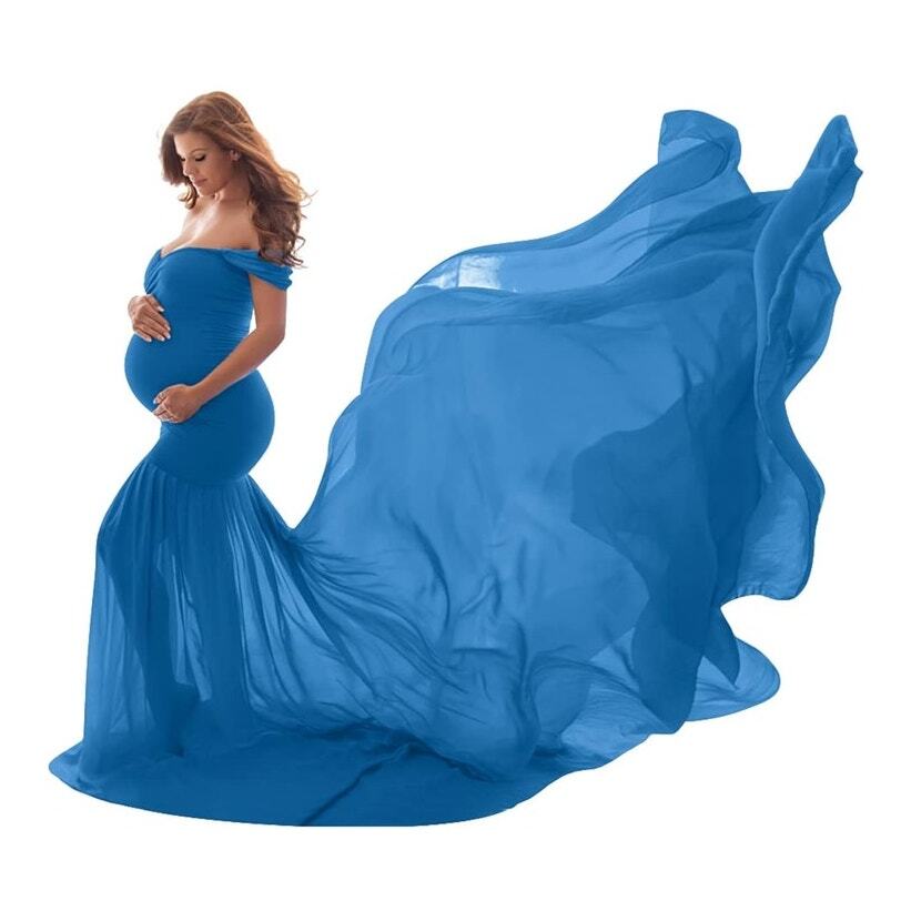 Iwemek Maternity Dress Mermaid Off Shoulder Slim Fit Chiffon Gown Sky Blue New | eBay Iwemek Maternity Dress Mermaid Off Shoulder Slim Fit Chiffon Gown Sky Blue New | eBay