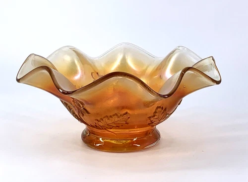 Vintage Dugan Marigold Carnival Glass Bowl Ruffle Edge Iridescent