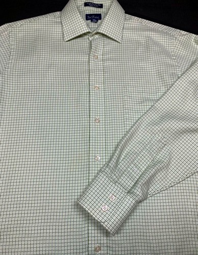 Paul Fredrick Mens Button Front Long Sleeve Cotton Green White Plaid Shirt 16 35 - 第 1/4 張圖片