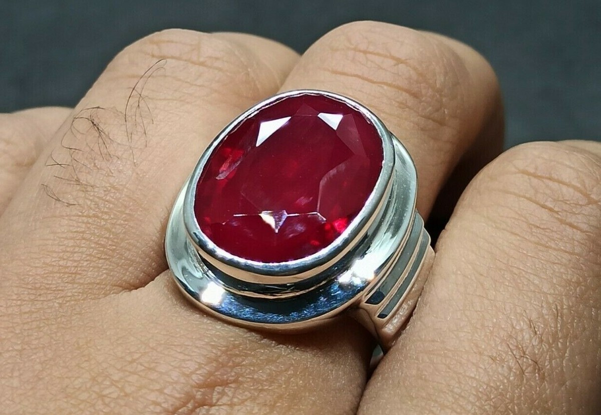 BIG HAND silver925×k18×coral×Ruby Big 25 Ct Deep Red Ruby Sterling Silver 925 Roby Handmade