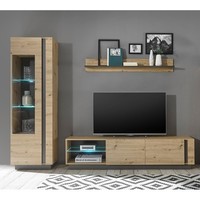Wohnwand Set Eiche Graphit Grau Standvitrine Vitrine Tv Lowboard Mediawand Led