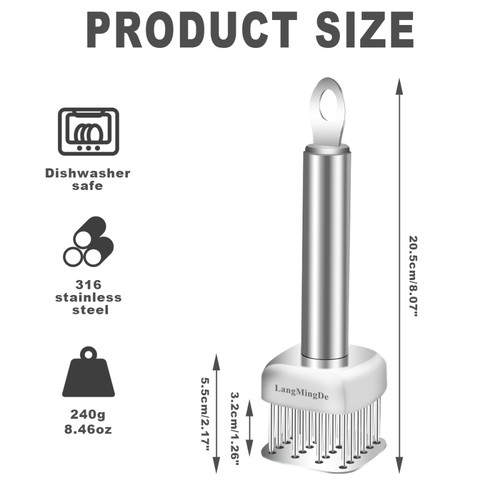 316 Stainless Steel Meat Tenderizer Tool, 24 Sharp Needles for Tenderizing Steak - Picture 4 of 10