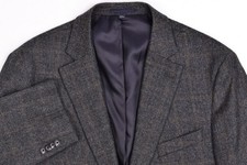 Jos A Bank Charcoal Wool Flannel Windowpane Blazer Jacket 46 L