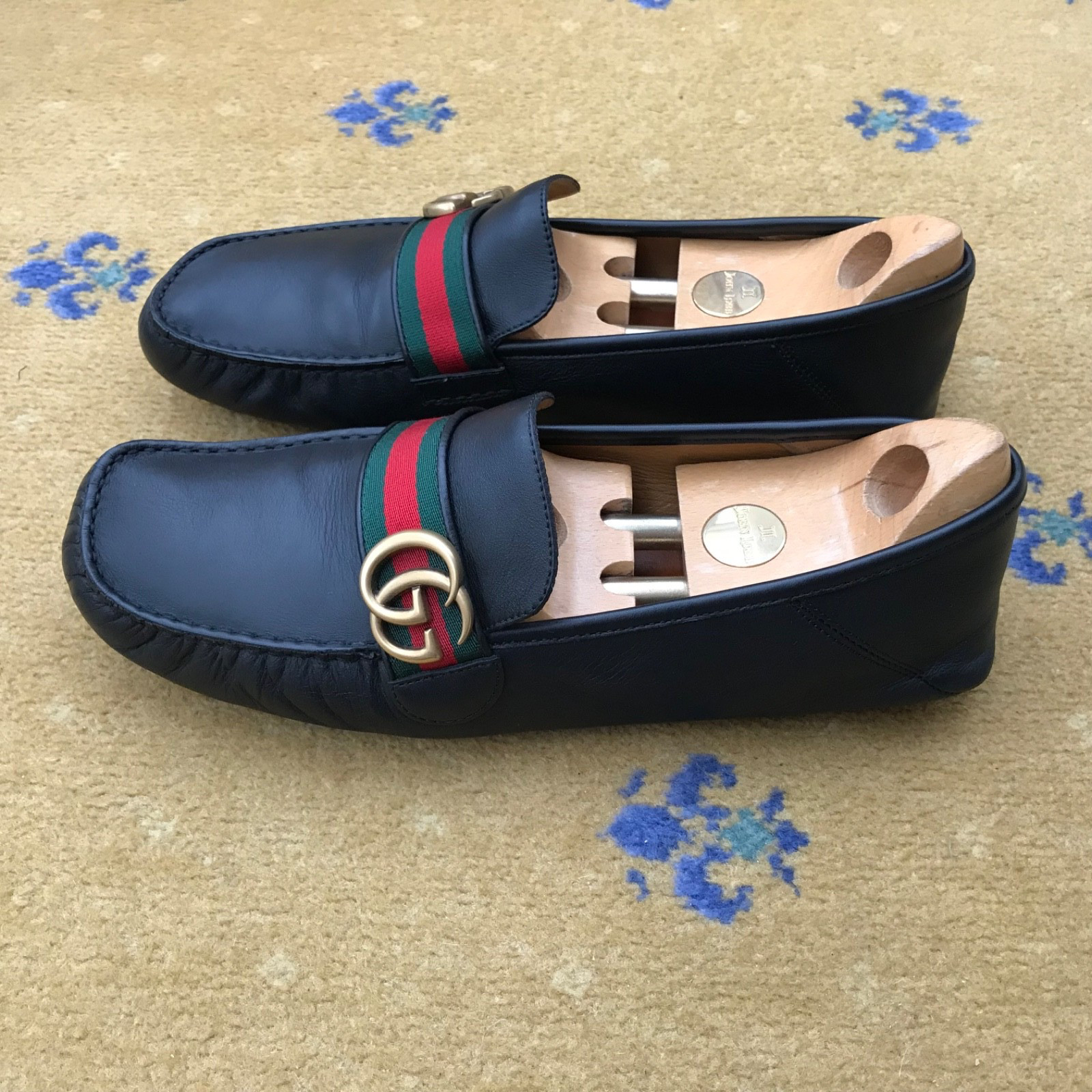 Gucci Loafers Leather Shoes Driver Noel Black Web Green Red Mens UK 10 US 11 44 thumbnail 5