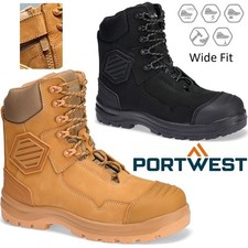 Portwest Safety Shin Boots Side-Zip/Laces S3S Nubuck Leather Steel Toe Work Size