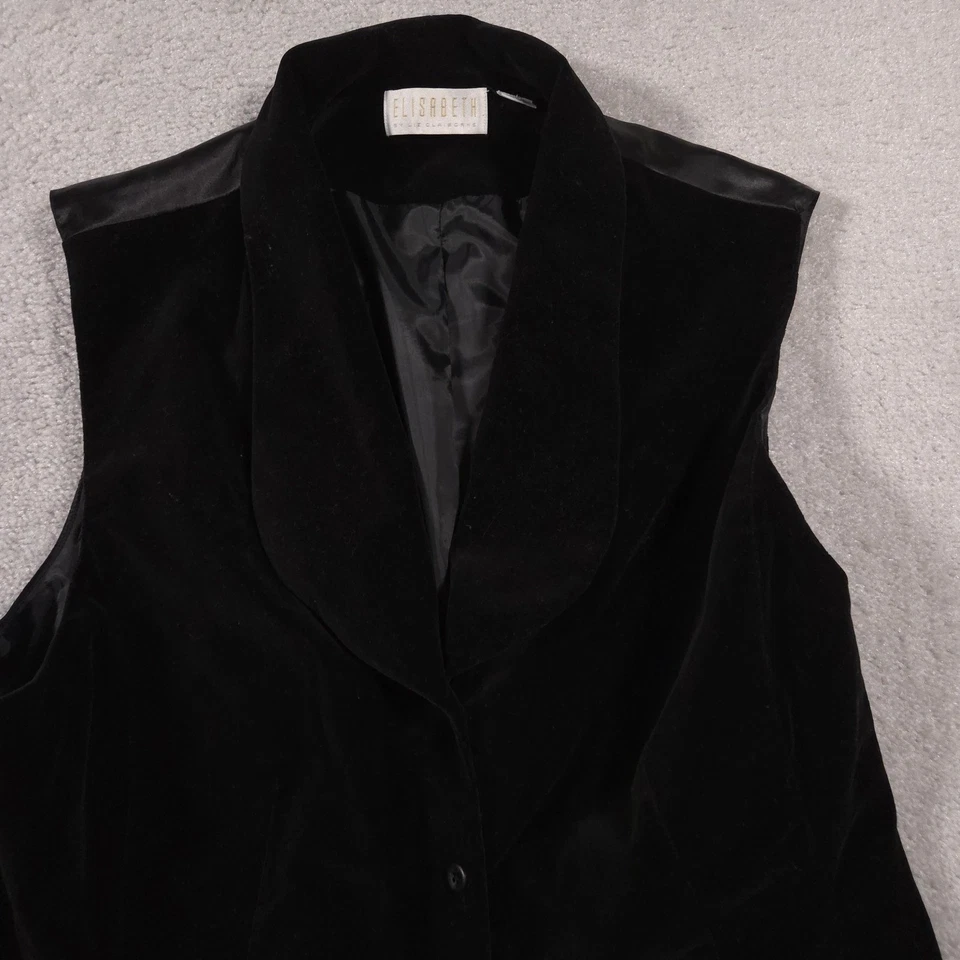 Chaleco Elisabeth by Liz Claiborne Mujer 22 Negro Terciopelo Chal Cuello Botón Delantero Foto 3 de 4