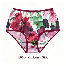 Women's 100 Mulberry Silk Panties Floral Print Silk Briefs Ladies Underwear S