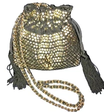 Saint Laurent Beauty Pouch Cotton Studded Drawstring Tassels Pouch-On-Chain bag
