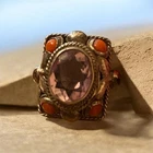 Vintage Silver Locket Ring with Amethyst and Coral Inlay, Size 4