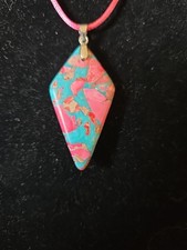 Sea Sediment Jasper Pastel 1 3/4" X 1" Pendant W/ 17"-19" Pink Cord