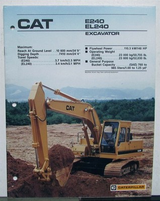 1988 Caterpillar E240 EL240 Excavator Specifications Construction Sale Brochure