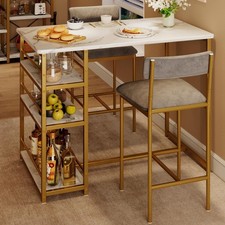 3 pcs Dining Table Set for 2 Kitchen Table Upholstered Chair Counter Height Bar