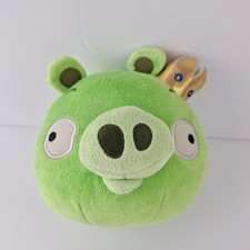 Angry Birds 5 in Green King Pig Plush Gold Crown No Sound