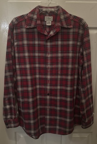 Camicia LL Bean Scotch Plaid Flanella Uomo Small Reg Rosso Plaid Vestibilità Tradizionale - Foto 1 di 4