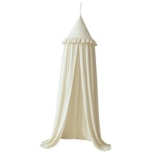 Kids Bed Canopy with Ruffles, Pastel Neutral Color for Boys Girls, Ivory