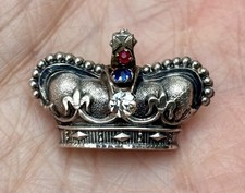 Antique 1901 Chester Silver Hallmarks Crown Paste Set Brooch Queen King Edward 