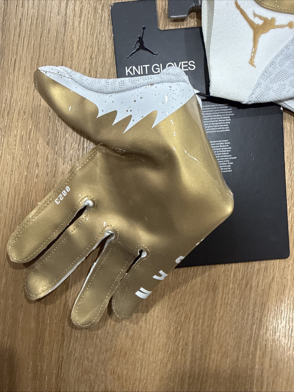NIKE JORDAN Receiver Gloves VAPOR KNIT 4.0 METALLIC Large White Gold Football thumbnail 3