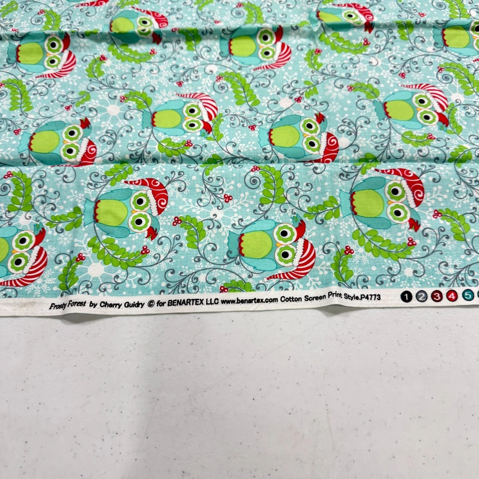 benartex fabric cotton green owls frosty forest holiday 43x27  4773 - Image 4 of 4