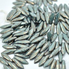 25 Beads - 5x16mm Dagger Green Turquoise Wing, Laser - Czech Glass Beads