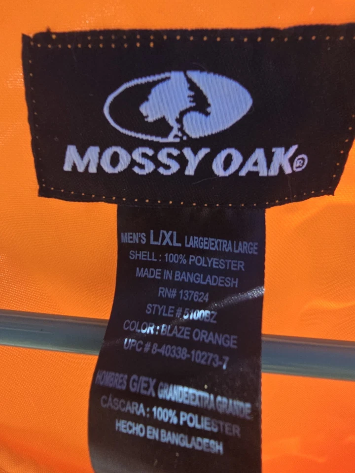 Mossy Oak Men's Size L/XL Zip Front Hunting Vest Hiking Outdoor Blaze Orange - Image 2 of 3