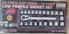 Atd Tools 1222 Low Profile 12 Piont  Socket And Ratchet  Set New