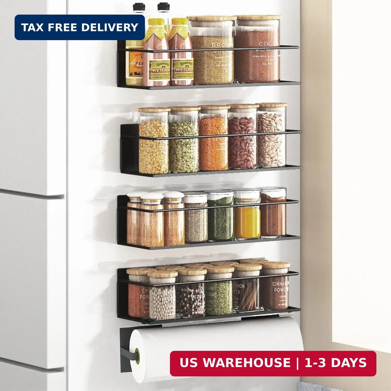 Magnetic Fridge Spice Rack with Clear Jars