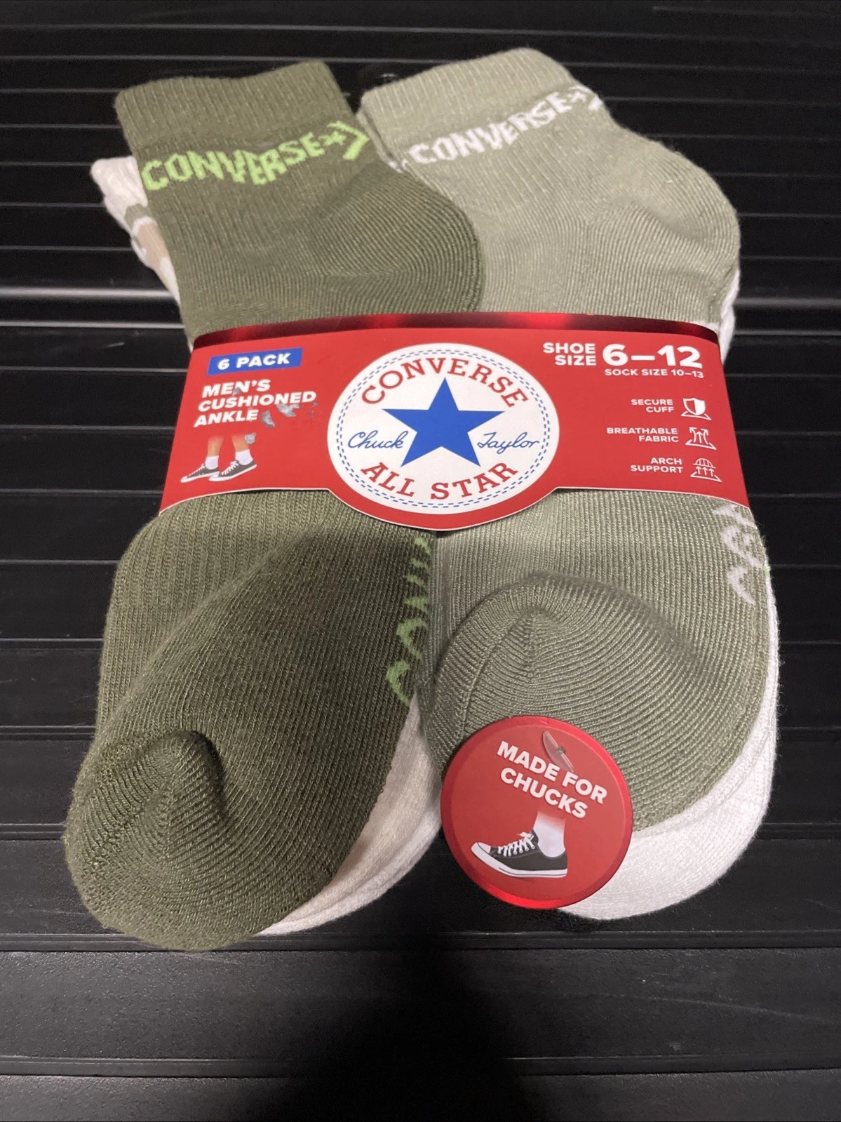 New Converse 6 Pack Made For Chucks Sport Active Breathable Ankle Cut Socks Mix