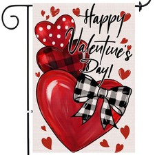 Happy Valentines Day Garden Flag 12x18 Inch Double Sided Outside, Love Hearts...