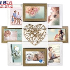 Rustic 8 Opening Photo Collage Frame Wall Art Heart Design Lightweight Decor New