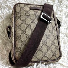 GUCCI Camera Bag Shoulder Bag GG Supreme PVC Leather Brown 19.5x15x4.5 132