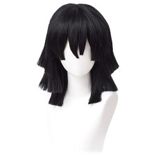 Obanai Cosplay Wig for DS Costume Short Black Anime Wigs for Adults with Cap for