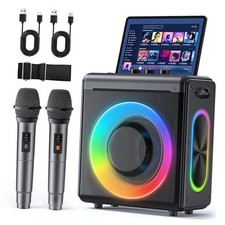 Karaoke Machine with 2 Wireless Microphones: Portable Bluetooth Speaker for